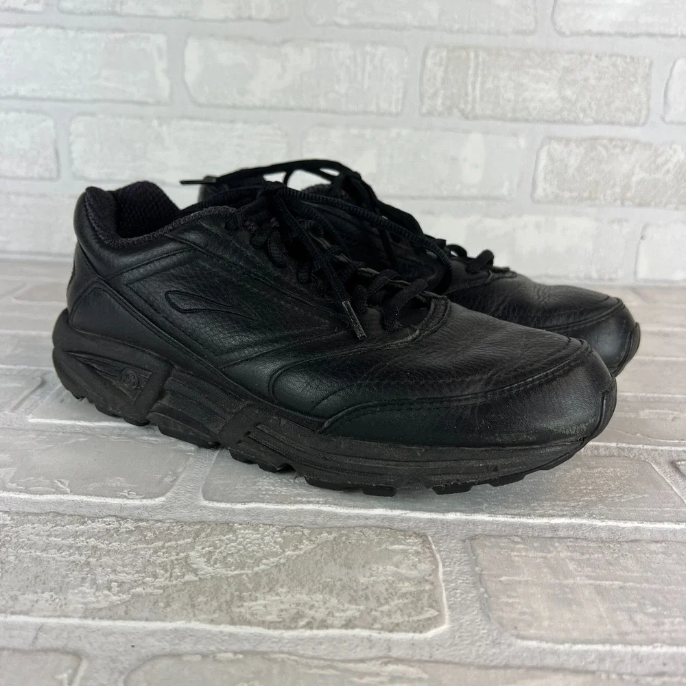 Brooks Addiction Walker Shoes Womens 9.5 Black Leather Lace Up Comfort Casual